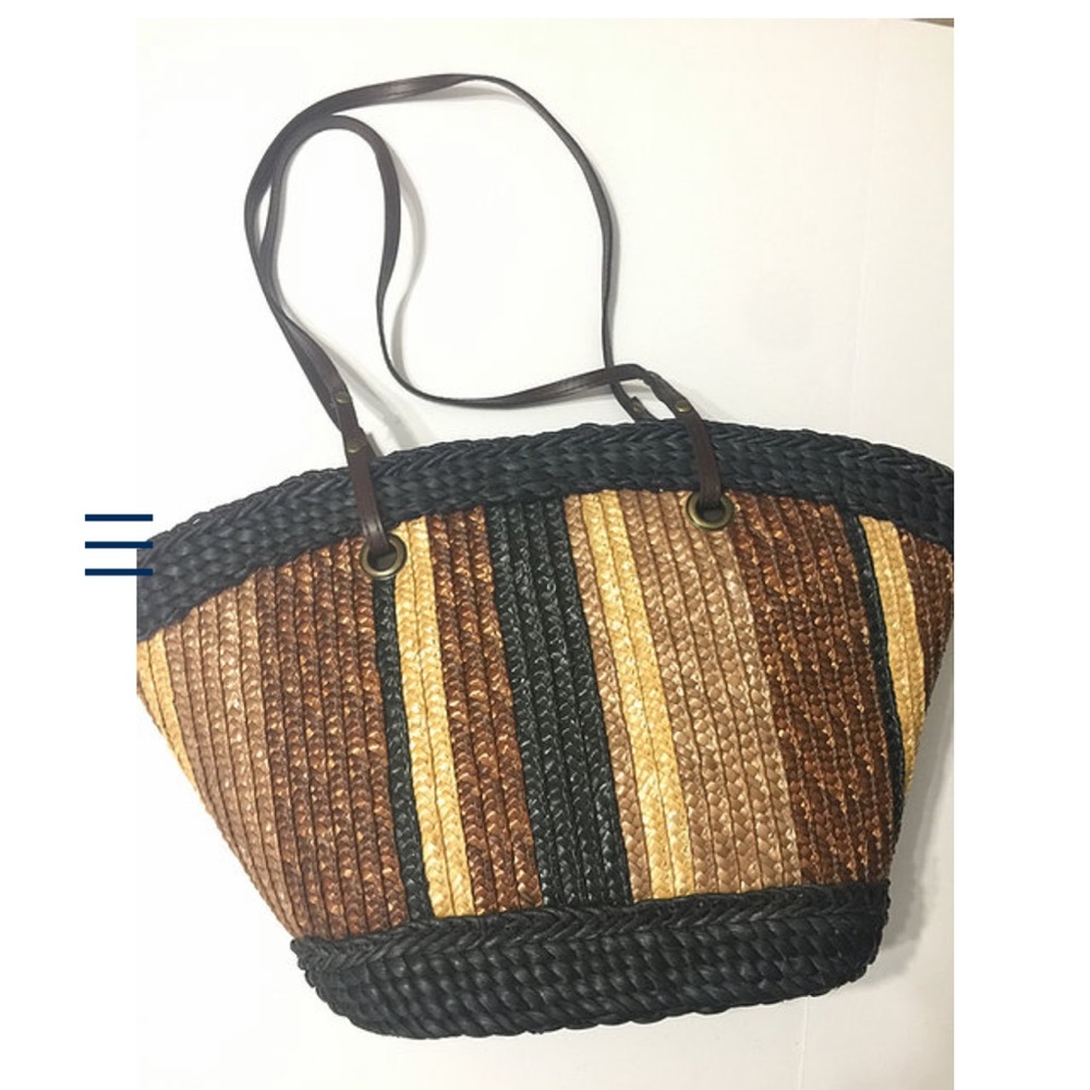 Vintage Bag - Brown and Black Straw Tote